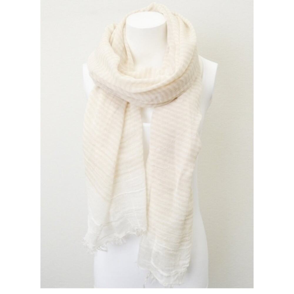 NEW NWT Boutique Ivory & Beige Stripe Fringe Rectangle Scarf